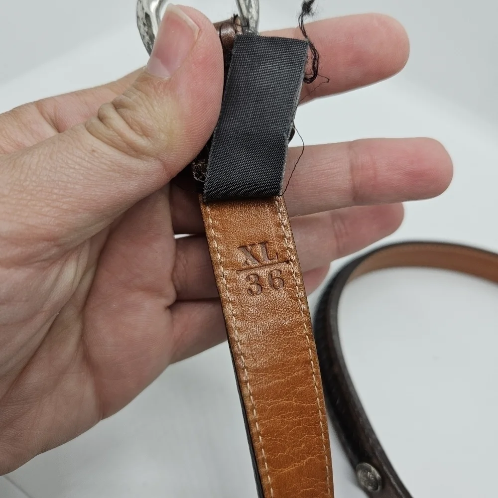 Brighton brown croc embossed skinny leather belt with dark brown cable detail XL